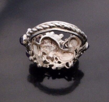 PJI (maker unknown), sapphire, moonstone and amethyst set Arts and Crafts style silver ring, Birmingham 1990 (Ref S+732) SOLD - Image 7