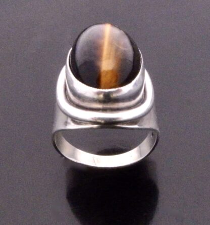 Hermann Siersbol, tiger eye set silver ring, Denmark, circa 1970 (Ref S+734)