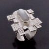 Anonymous, moonstone set silver architectural style panel ring, circa 1970 (Ref S+747) SOLD