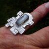 Anonymous, moonstone set silver architectural style panel ring, circa 1970 (Ref S+747) SOLD - Image 8