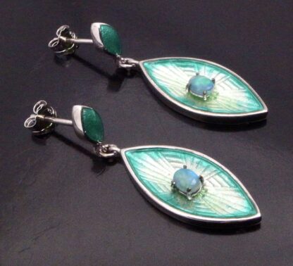 Nicole Barr, opal set silver and enamel pair of silver drop earrings, America, circa 2017 (Ref S+762) SOLD - Image 3