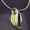 Nicole Barr, peridot set silver and enamel pendant on chain, America, circa 2017 (Ref S+763) SOLD