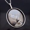 Victor Jansson, simulated pearl mounted silvered ceramic panel set silver pendant, Sweden, Lindesberg, 1987 (Ref S+774HH) SOLD