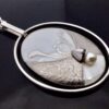 Victor Jansson, simulated pearl mounted silvered ceramic panel set silver pendant, Sweden, Lindesberg, 1987 (Ref S+774HH) SOLD - Image 2