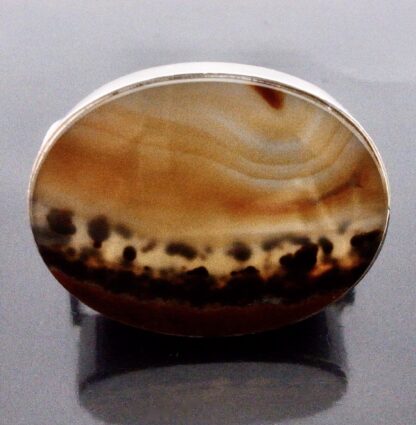 Jacob, scenic agate panel set silver bangle, France, circa 1970 (Ref S+791) SOLD