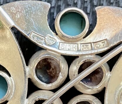 Kultaseppa Salovaara, turquoise set silver brooch, Finland 1967 (Ref S+822) SOLD - Image 5