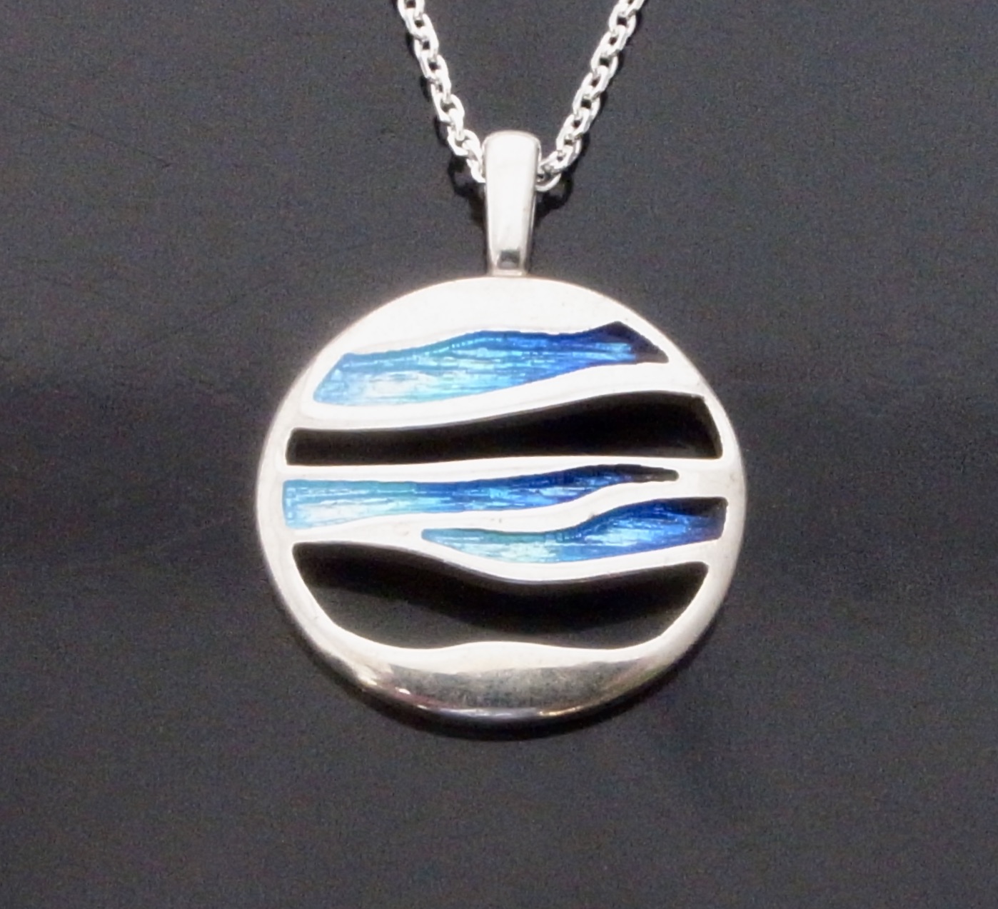 Ortak, silver and enamel ‘Orbit’ pendant on chain, Orkney, Scotland ...
