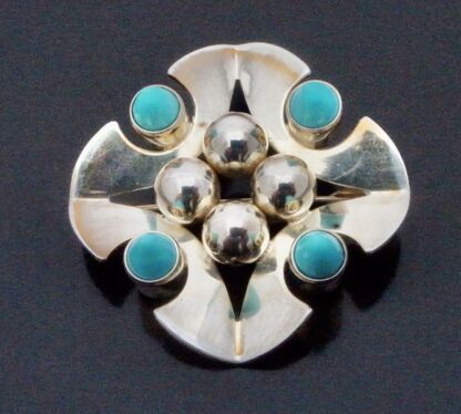 Kultaseppa Salovaara, turquoise set silver brooch, Finland 1967 (Ref S+822) SOLD