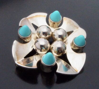 Kultaseppa Salovaara, turquoise set silver brooch, Finland 1967 (Ref S+822) SOLD - Image 2