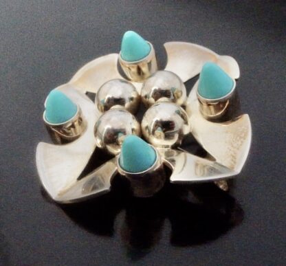 Kultaseppa Salovaara, turquoise set silver brooch, Finland 1967 (Ref S+822) SOLD - Image 3