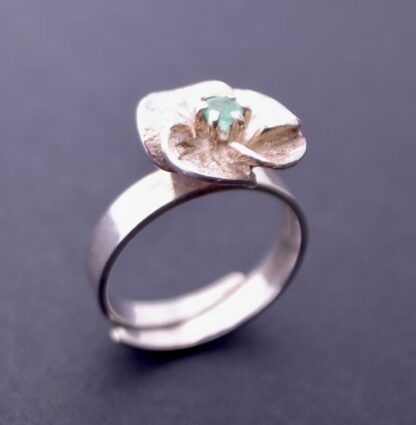 Theresia Hvorslev for Mema, emerald set silver ring, Sweden, 1981 (Ref S+824) SOLD - Image 2