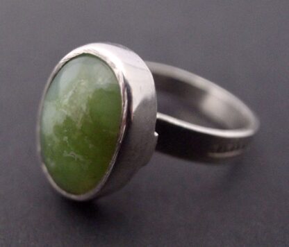 Hansen, green hardstone set silver ring, Sweden, 1966 (Ref S+825) SOLD - Image 2