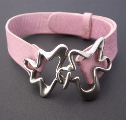 Henning Koppel for Georg Jensen, silver 'Splash' buckle pink leather bracelet, Denmark, circa 1990 (Ref S+863HH) SOLD