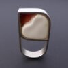 Anton Michelsen, for Royal Copenhagen Porcelain, 'Two Hearts' porcelain mounted silver ring, Denmark, circa 1968 (Ref S+855) SOLD (ITS)