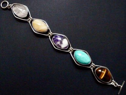 Dansk Guldsmede-Handvaerk, multi hardstone set silver bracelet, Denmark, circa 1968 (Ref S+937) SOLD