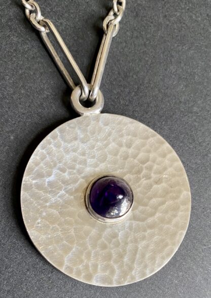 B. Poulsen, amethyst set silver pendant on a chain, Denmark, circa 1970 (Ref S+992) SOLD