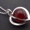 Elis Kauppi for Kupittaan Kulta, carnelian bead set silver heart pendant on chain, Finland, circa 1975 (Ref S+1031) SOLD - Image 2