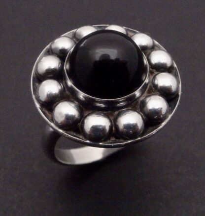 Niels Erik From, black onyx set silver ring, Denmark, circa 1970 (Ref S+1045)