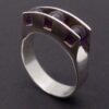 Kultaseppa Salovaara, three stone amethyst bead tension set silver ring, Finland, 1973 (Ref S+1049) SOLD