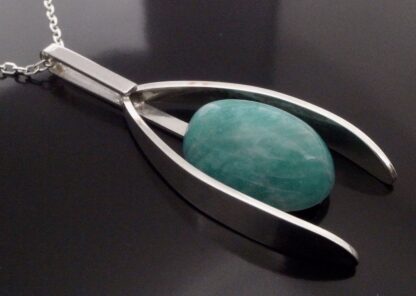 N. M. Thune, amazonite set 830 standard silver pendant on chain, Norway, circa 1970 (Ref S+1048) - Image 2