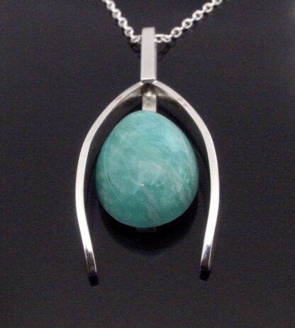 N. M. Thune, amazonite set 830 standard silver pendant on chain, Norway, circa 1970 (Ref S+1048) - Image 4