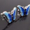 Laughton & Sons (possibly), matched pair of silver enamel butterfly ear studs, Birmingham 1979 and Sheffield 1980 (Ref S+1070) SOLD - Image 4