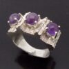 Strode College, three stone amethyst set silver ring, London 1978 (Ref S+1081HH)