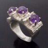 Strode College, three stone amethyst set silver ring, London 1978 (Ref S+1081HH) - Image 2