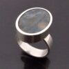 Elis Kauppi for Kupittaan Kulta, moss agate set silver ring, Finland, 1973 London import marks (Ref S+1080)