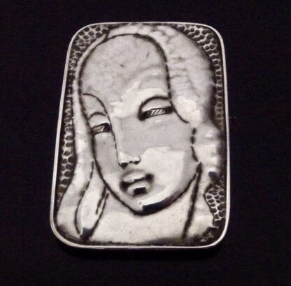 Jozef Fanjgold, female face embossed panel brooch, unmarked silver, Poland, circa 1950 (Ref S+1092) SOLD