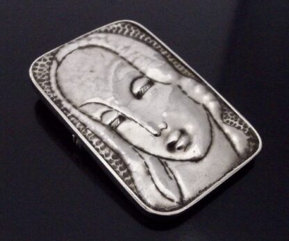 Jozef Fanjgold, female face embossed panel brooch, unmarked silver, Poland, circa 1950 (Ref S+1092) SOLD - Image 2