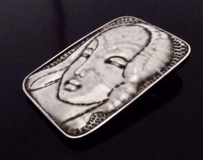 Jozef Fanjgold, female face embossed panel brooch, unmarked silver, Poland, circa 1950 (Ref S+1092) SOLD - Image 3