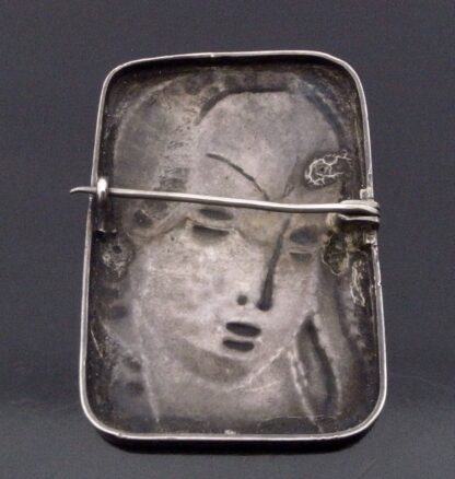 Jozef Fanjgold, female face embossed panel brooch, unmarked silver, Poland, circa 1950 (Ref S+1092) SOLD - Image 4