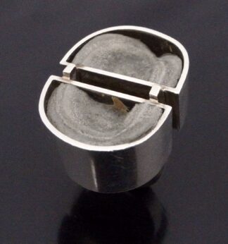 Jens Asby, double mini quartz drusy geode set silver ring, Denmark, 1972 London import marks (Ref S+695)