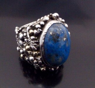 Michael Allen Bolton, lapis lazuli and garnet silver and gold ring, London hallmark (Ref S+2067) SOLD