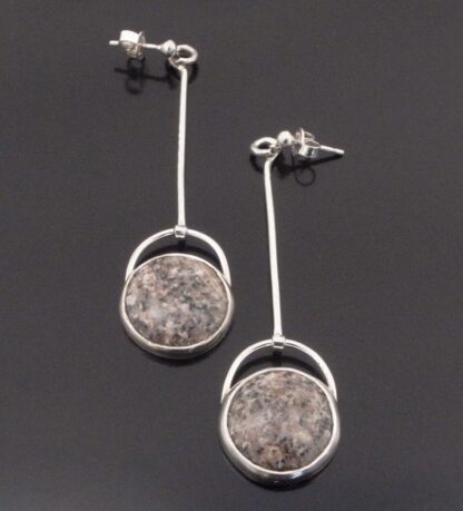 Studio Ingrid Marbogärden, pair of granite set silver drop earrings, Sweden, circa 1980 (Ref S+2126) SOLD