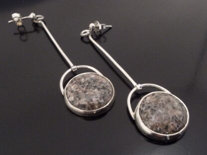 Studio Ingrid Marbogärden, pair of granite set silver drop earrings, Sweden, circa 1980 (Ref S+2126) SOLD - Image 2