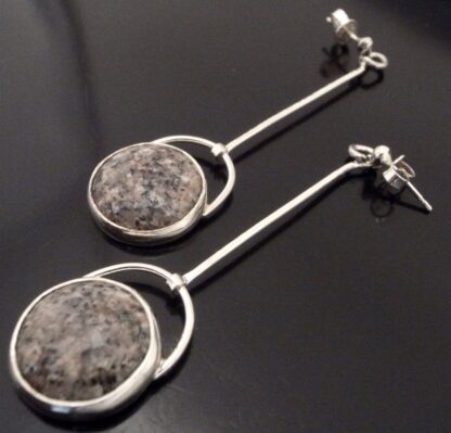 Studio Ingrid Marbogärden, pair of granite set silver drop earrings, Sweden, circa 1980 (Ref S+2126) SOLD - Image 3