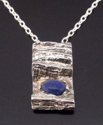 Knud V Andersen, silver brutalist sodalite set silver pendant on chain, Denmark, circa 1970 (Ref S+2104)