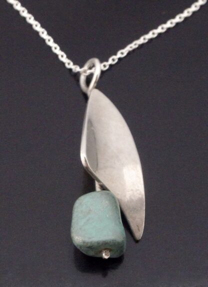 Brodrene Bjerring (Brothers Bjerring), turquoise set silver pendant on chain, Denmark, circa 1975 (Rear S+2107) SOLD