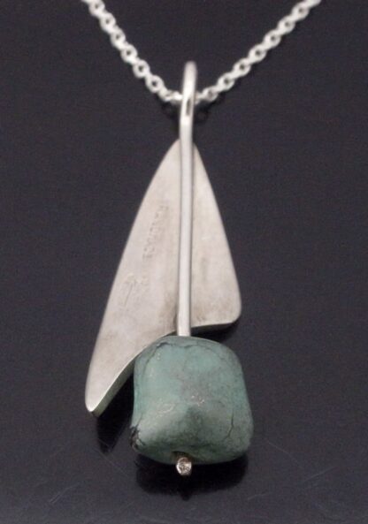 Brodrene Bjerring (Brothers Bjerring), turquoise set silver pendant on chain, Denmark, circa 1975 (Rear S+2107) SOLD - Image 4