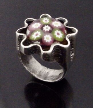 Caithness Glass, millefiori glass set silver ring, Sheffield 1973 (Sheffield Assay Office bicentenary date letter) (Ref S+2149) SOLD