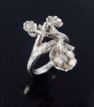 John Baldwin, silver ring cast as a branch of prunis, London 1976 (Ref S+2160) SOLD