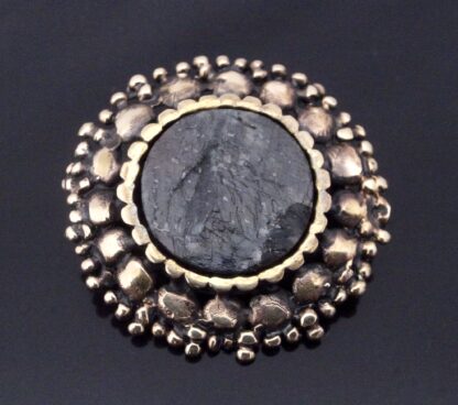 Reino Olavi Saastamoinen, spectrolite set bronze brooch, Finland, circa 1970 (Ref S+2216)