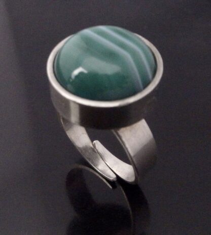 Randers Sølvvarefabrik, green banded agate set silver ring, Denmark, circa 1975 (Ref S+2229) - Image 4