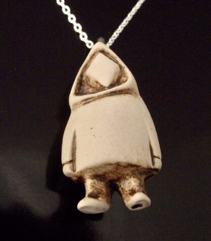 Jens Tage Hansen, ceramic Inuit figure pendant on chain, Denmark, citrus 1980 (Ref S+2212) SOLD - Image 2