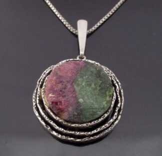 Anonymous, ruby zoisite set pendant on chain, probably German, circa 1975 (Ref S+2207)