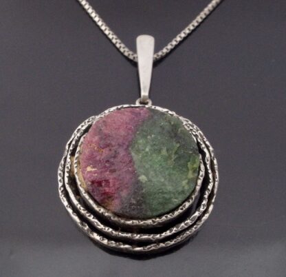 Anonymous, ruby zoisite set pendant on chain, probably German, circa 1975 (Ref S+2207)