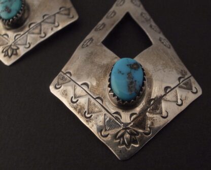 Juan Guerro, pair of Navajo turquoise set silver drop earrings, America, circa 2015 (Ref S+2247) SOLD - Image 5