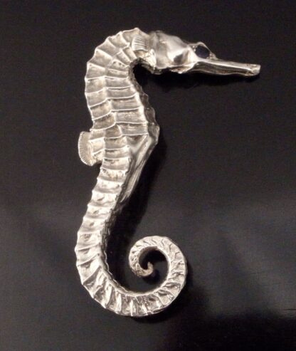 Tony and Susan Appleton, sapphire set heavy silver seahorse brooch, London, 2000 (Ref S+2446) SOLD